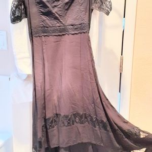 Royal Bones Off Shoulder Leather & Lace dress